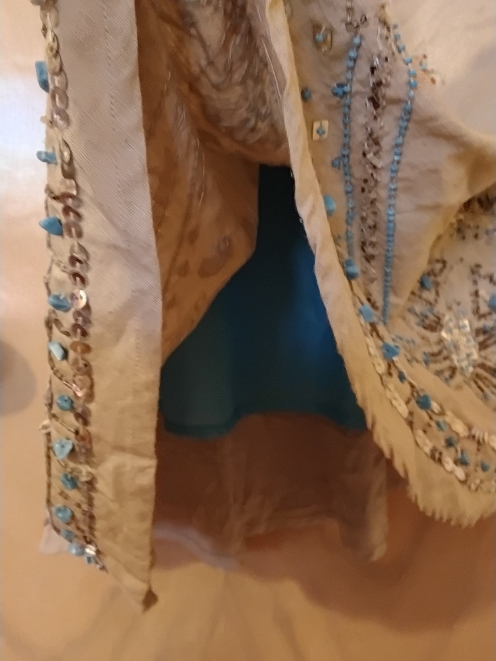 Beige Embellished Maxi Skirt with Silver And Blue Stones Accents - Picture 5 of 5
